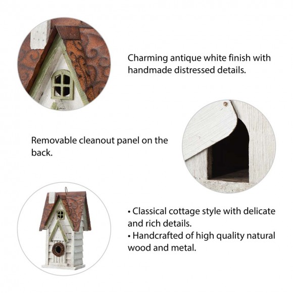 Glitzhome Glitzhome 12"H Washed White Distressed Solid Wood Cottage Birdhouse