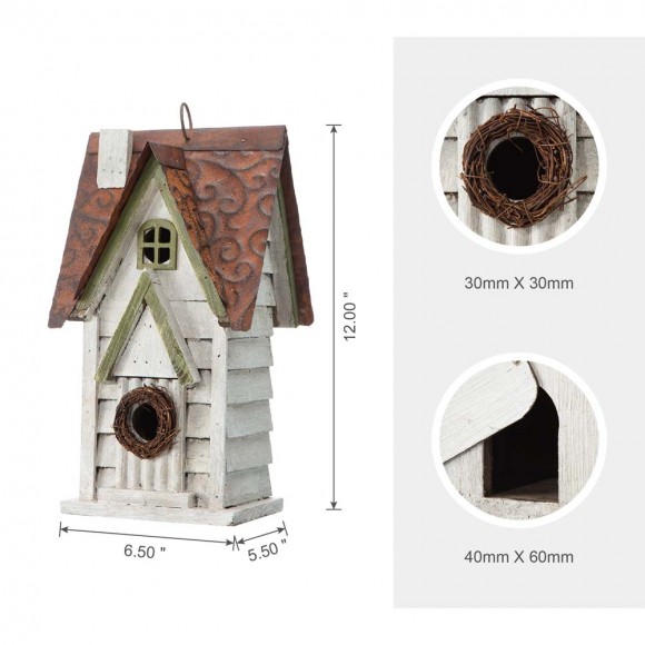 Glitzhome Glitzhome 12"H Washed White Distressed Solid Wood Cottage Birdhouse
