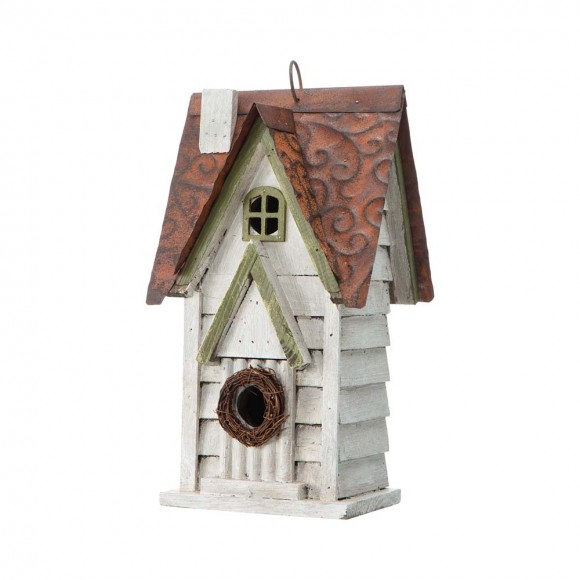 glitzhome Glitzhome 12"H Washed White Distressed Solid Wood Cottage Birdhouse