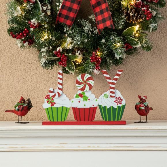 Glitzhome Glitzhome 12"L Christmas Wooden Cupcake JOY Table Decor