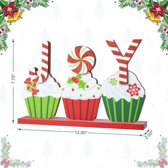 Glitzhome Glitzhome 12"L Christmas Wooden Cupcake JOY Table Decor