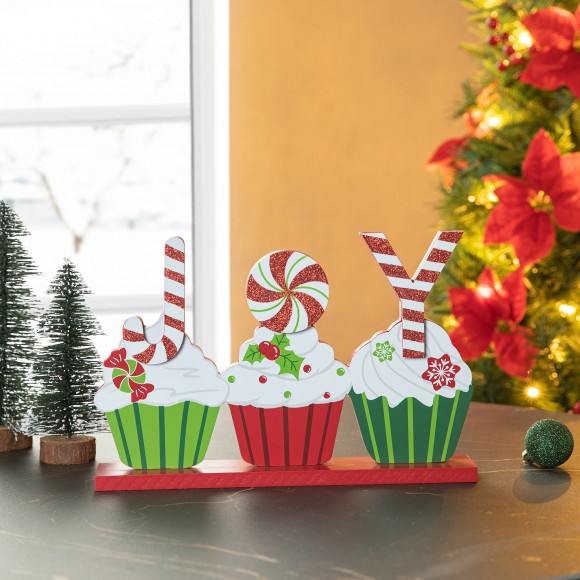 Glitzhome Glitzhome 12"L Christmas Wooden Cupcake JOY Table Decor