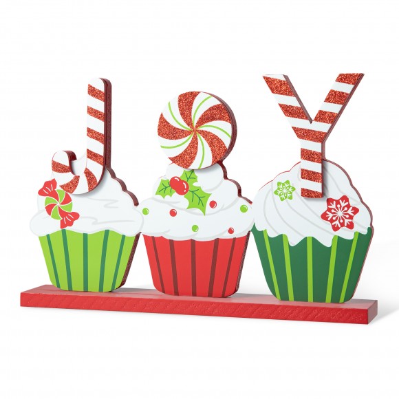 glitzhome Glitzhome 12"L Christmas Wooden Cupcake JOY Table Decor