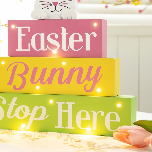 Glitzhome Glitzhome 12"L Easter LED Lighted Wooden Bunny Block Word Sign