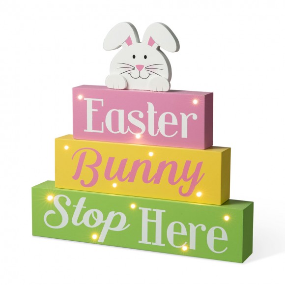 glitzhome Glitzhome 12"L Easter LED Lighted Wooden Bunny Block Word Sign