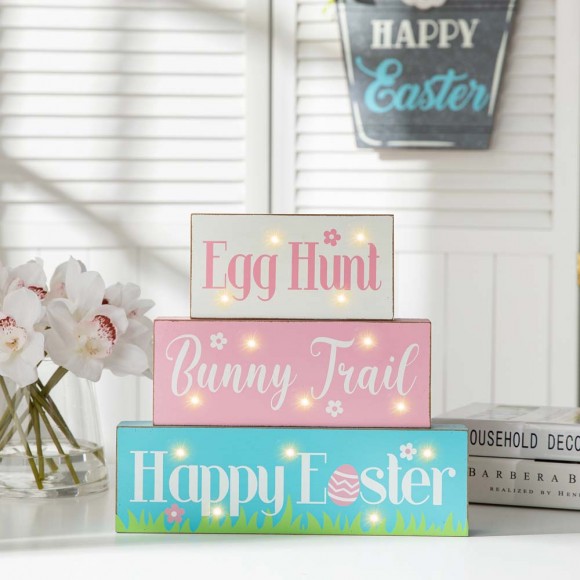 Glitzhome Glitzhome 12"L Easter LED Lighted Wooden/Metal Block Word Sign (14 Bulbs)