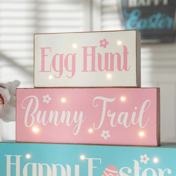 Glitzhome Glitzhome 12"L Easter LED Lighted Wooden/Metal Block Word Sign (14 Bulbs)