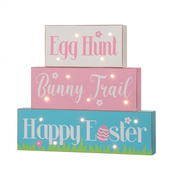 glitzhome Glitzhome 12"L Easter LED Lighted Wooden/Metal Block Word Sign (14 Bulbs)