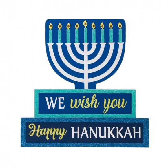 Glitzhome Glitzhome 12"L Hanukkah LED Lighted Wooden Block Word Sign Decor(9 Bulbs)