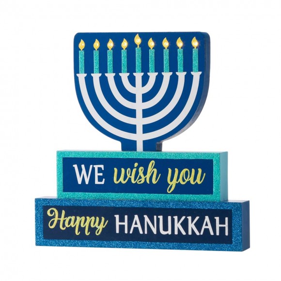 glitzhome Glitzhome 12"L Hanukkah LED Lighted Wooden Block Word Sign Decor(9 Bulbs)
