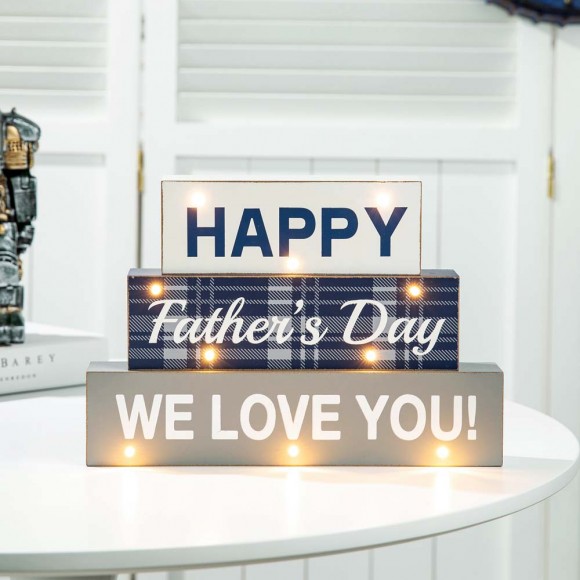 Glitzhome Glitzhome 12"L Lighted Wooden Happy Father's Day Block Sign