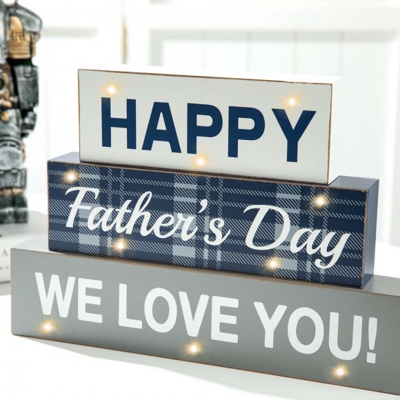 Glitzhome Glitzhome 12"L Lighted Wooden Happy Father's Day Block Sign