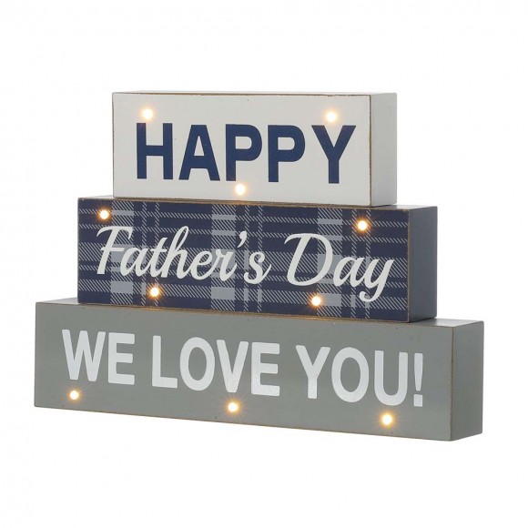 glitzhome Glitzhome 12"L Lighted Wooden Happy Father's Day Block Sign