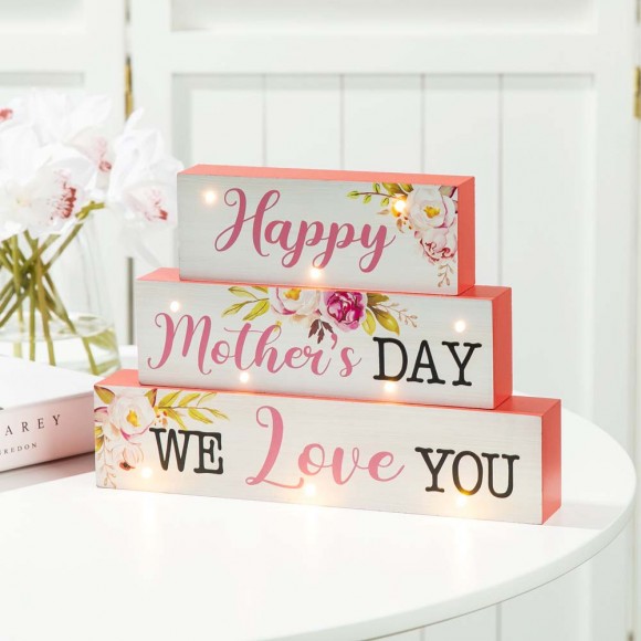 Glitzhome Glitzhome 12"L Lighted Wooden Happy Mother's Day Block Sign