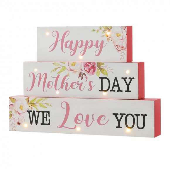 Glitzhome Glitzhome 12"L Lighted Wooden Happy Mother's Day Block Sign