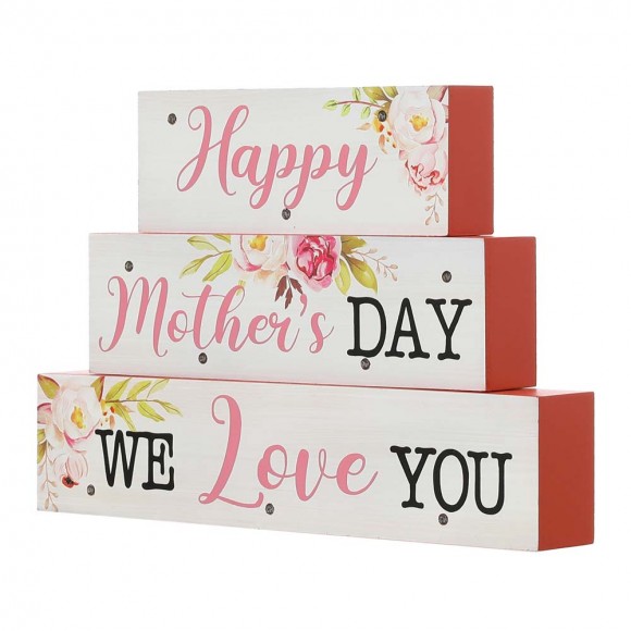 Glitzhome Glitzhome 12"L Lighted Wooden Happy Mother's Day Block Sign
