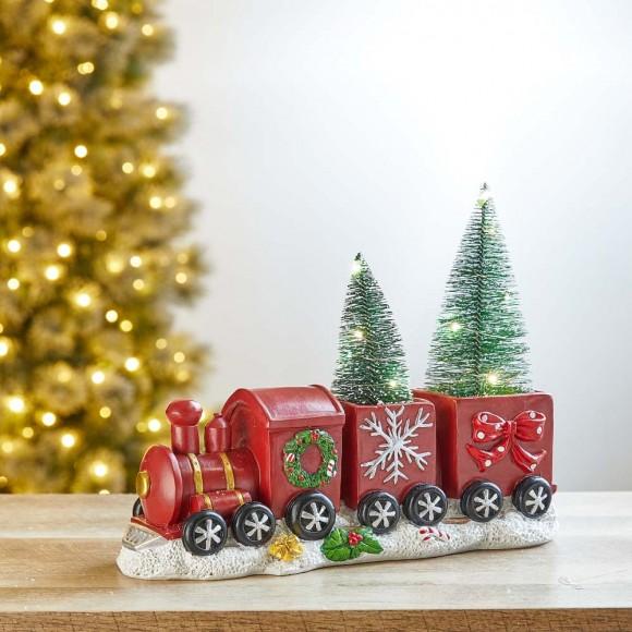 Glitzhome Glitzhome 12"L Resin Train Table Décor With Lighted Decorated Trees
