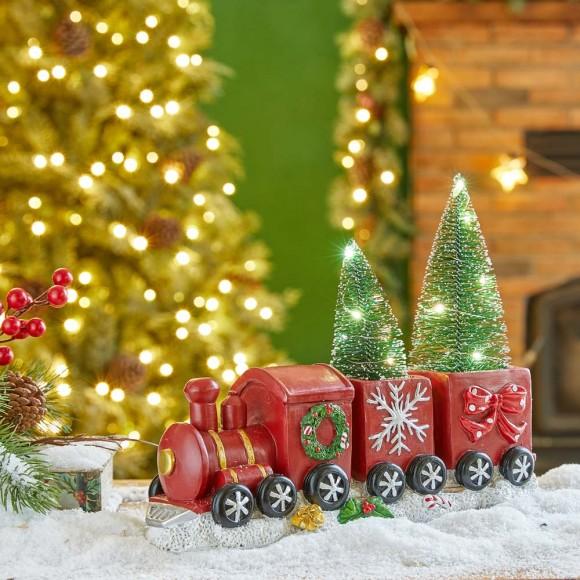 Glitzhome Glitzhome 12"L Resin Train Table Décor With Lighted Decorated Trees