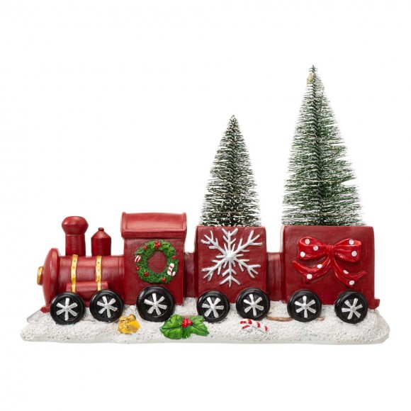 Glitzhome Glitzhome 12"L Resin Train Table Décor With Lighted Decorated Trees