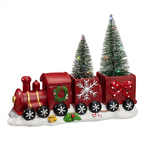 glitzhome Glitzhome 12"L Resin Train Table Décor with Lighted Decorated Trees