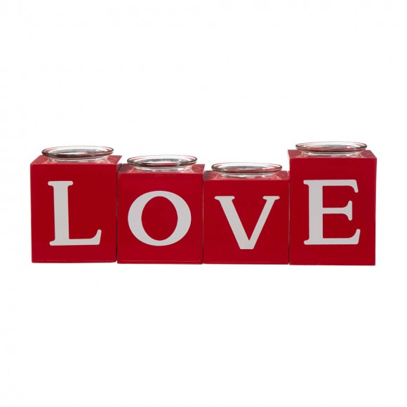 Glitzhome Glitzhome 12"L Valentine's Wooden Love/XoXo/Huge/Kiss All Round Candle Holder Table Decor
