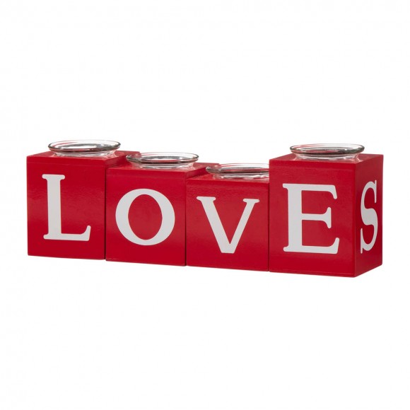 glitzhome Glitzhome 12"L Valentine's Wooden Love/XoXo/Huge/Kiss All Round Candle Holder Table Decor