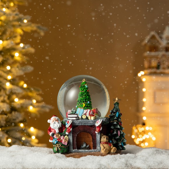 Glitzhome Glitzhome 120mm Christmas Resin Lighted Musical Christmas Tree On Fireplace Waterglobe