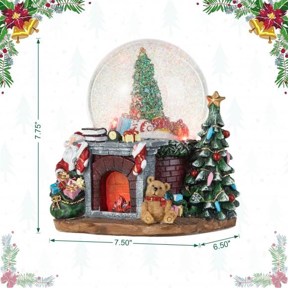 Glitzhome Glitzhome 120mm Christmas Resin Lighted Musical Christmas Tree On Fireplace Waterglobe