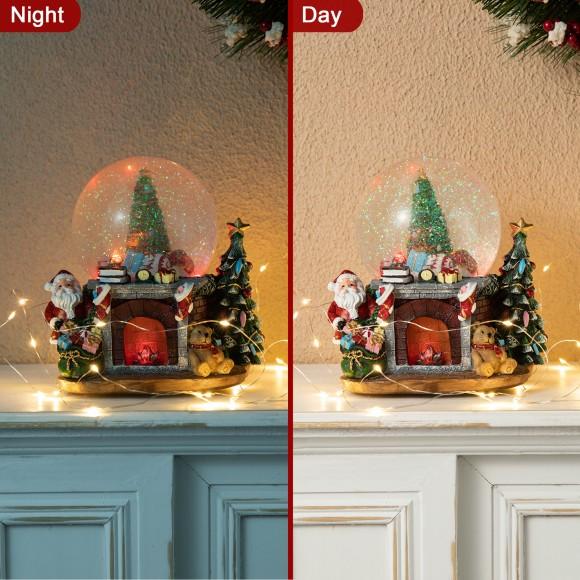Glitzhome Glitzhome 120mm Christmas Resin Lighted Musical Christmas Tree On Fireplace Waterglobe