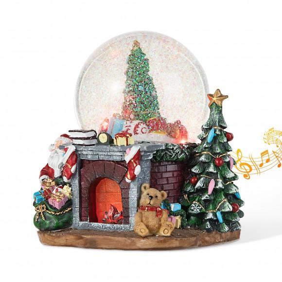 glitzhome Glitzhome 120mm Christmas Resin Lighted Musical Christmas Tree on Fireplace Waterglobe
