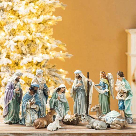 Glitzhome Glitzhome 12pcs Deluxe Blue Resin Nativity Figurine Set