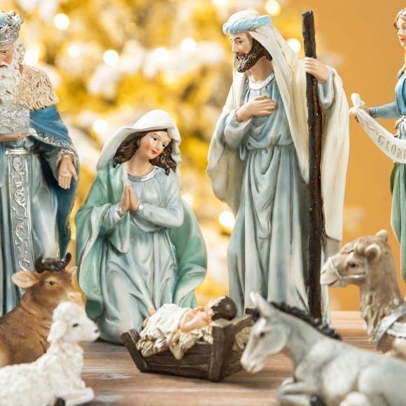 Glitzhome Glitzhome 12pcs Deluxe Blue Resin Nativity Figurine Set