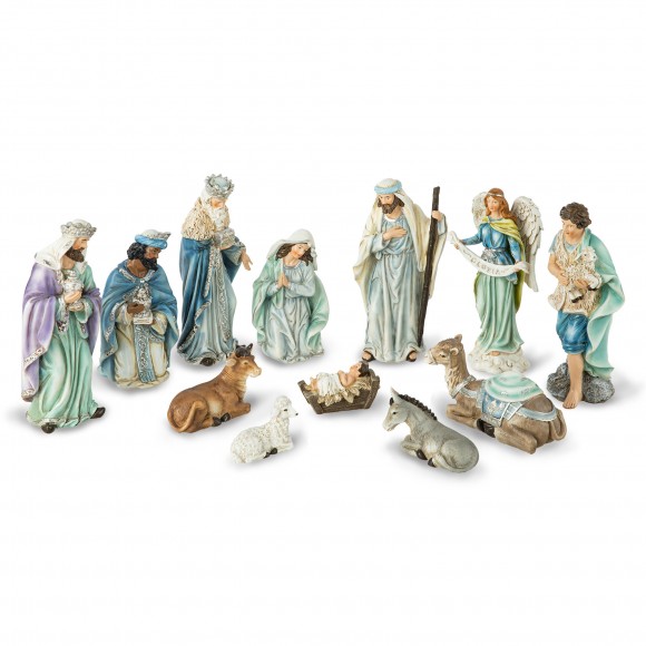 glitzhome Glitzhome 12pcs Deluxe Blue Resin Nativity Figurine Set
