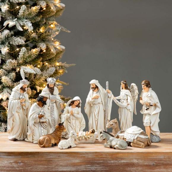 Glitzhome Glitzhome 12pcs Ivory Resin Nativity Scene Figurine Set