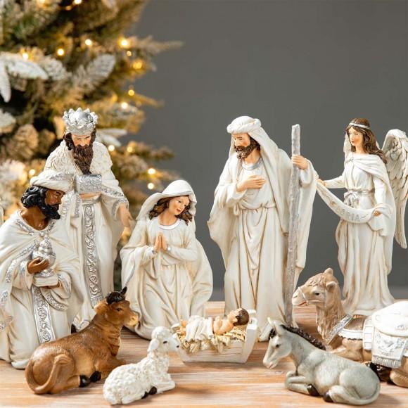 Glitzhome Glitzhome 12pcs Ivory Resin Nativity Scene Figurine Set