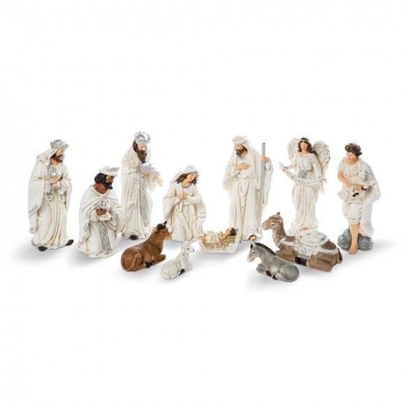 glitzhome Glitzhome 12pcs Ivory Resin Nativity Scene Figurine Set