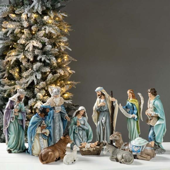 Glitzhome Glitzhome 12pcs Oversized Deluxe Blue Resin Nativity Scene Figurine Set