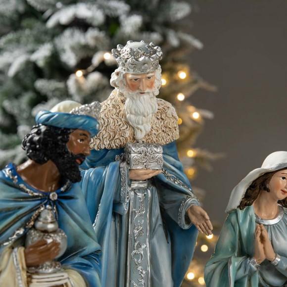 Glitzhome Glitzhome 12pcs Oversized Deluxe Blue Resin Nativity Scene Figurine Set