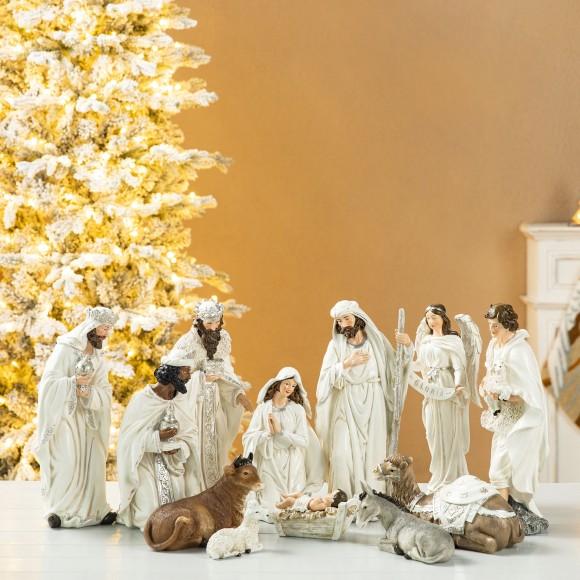Glitzhome Glitzhome 12pcs Oversized Ivory Resin Nativity Figurine Set