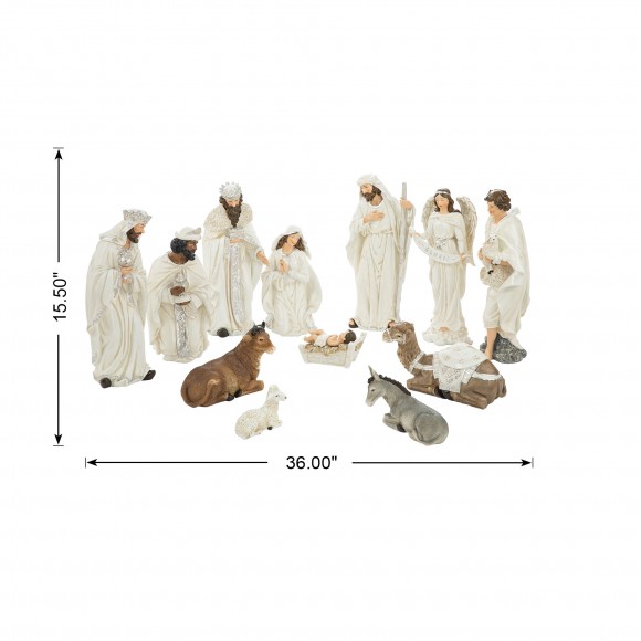 Glitzhome Glitzhome 12pcs Oversized Ivory Resin Nativity Figurine Set