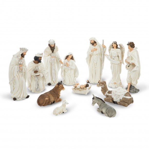 glitzhome Glitzhome 12pcs Oversized Ivory Resin Nativity Figurine Set