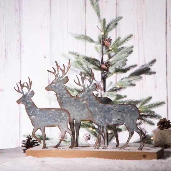 Glitzhome Glitzhome 13.19"L Galvanized Metal/Wooden Reindeer Table Décor