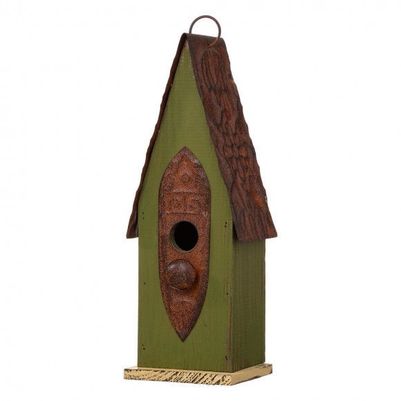 glitzhome Glitzhome 13.25"H Green Distressed Solid Wood Birdhouse