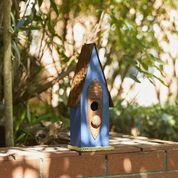 Glitzhome Glitzhome 13.25"H Retro Blue Distressed Solid Wood Birdhouse