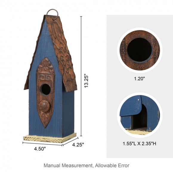 Glitzhome Glitzhome 13.25"H Retro Blue Distressed Solid Wood Birdhouse