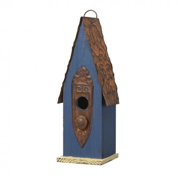 glitzhome Glitzhome 13.25"H Retro Blue Distressed Solid Wood Birdhouse