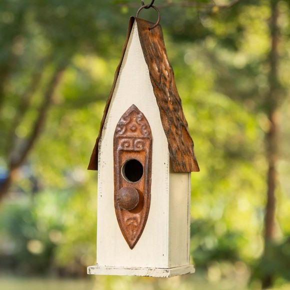 Glitzhome Glitzhome 13.25"H Washed White Distressed Solid Wood Birdhouse