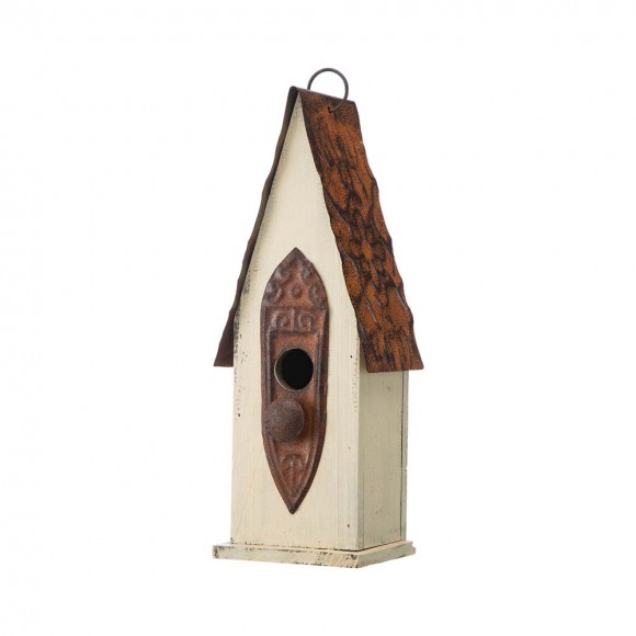 glitzhome Glitzhome 13.25"H Washed White Distressed Solid Wood Birdhouse