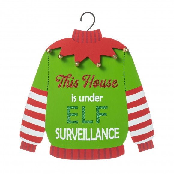 Glitzhome Glitzhome 13.25"H Wooden Christmas Elf Word Sign Door Hanger(KD)