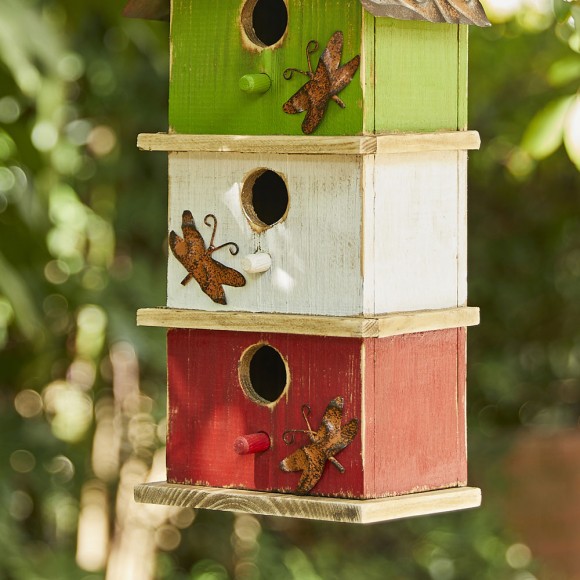 Glitzhome Glitzhome 13.75"H Multicolored Three-Tiered Distressed Solid Wood Birdhouse